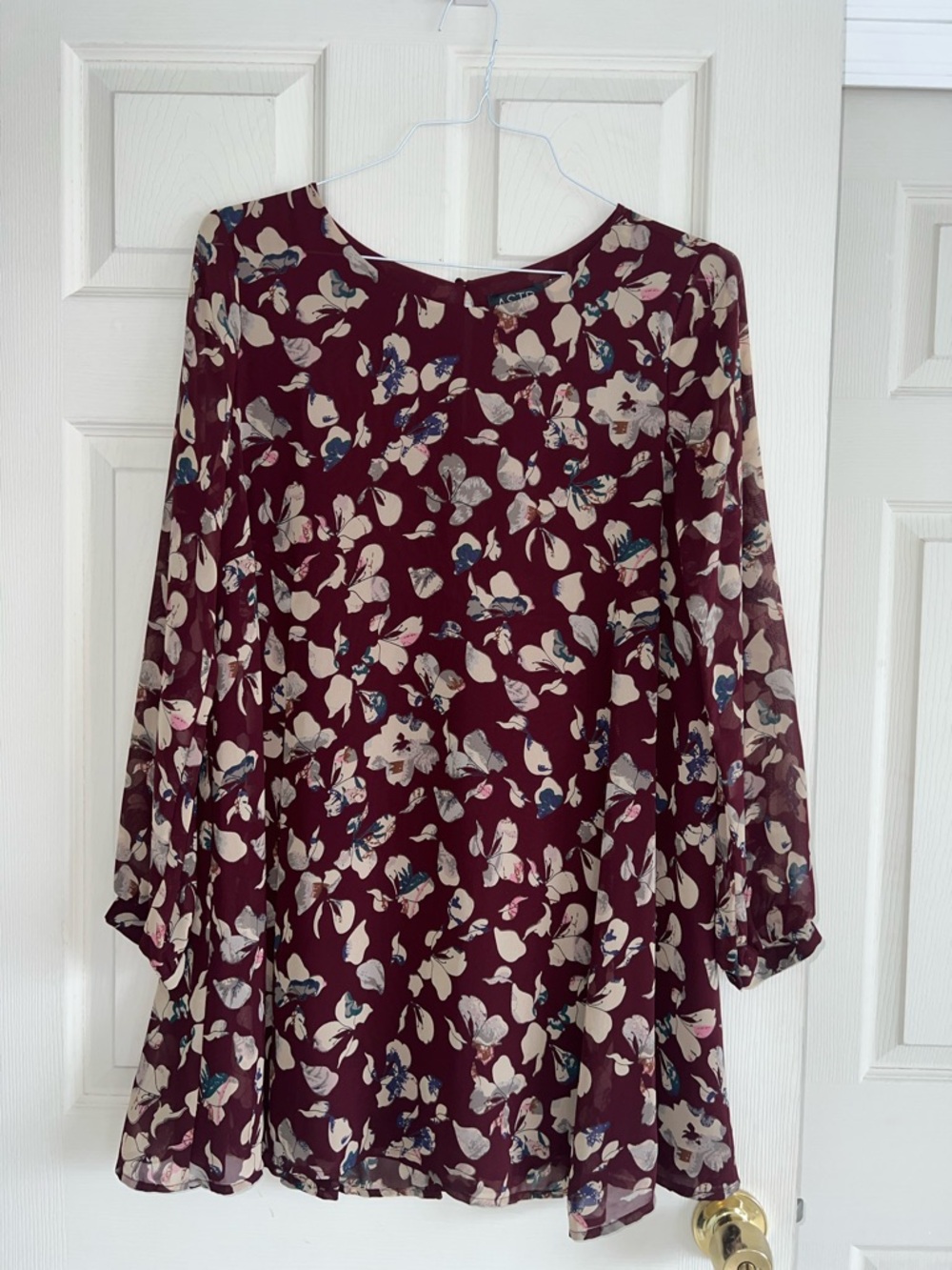 ASTR Maroon Floral Long-Sleeve Swing Dress